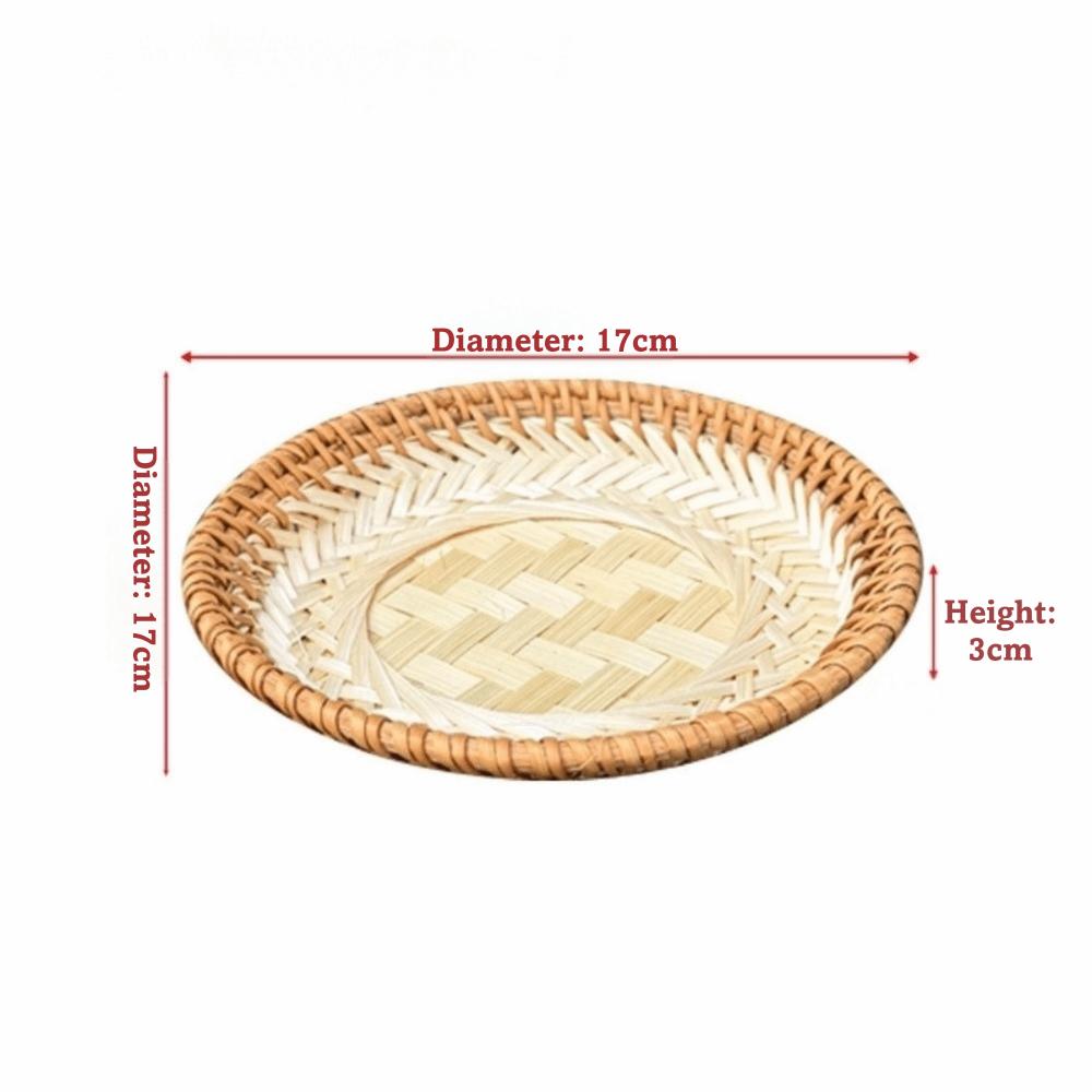 Multi-purpose 5 Sizes Bamboo Fruit Basket Round Shape Handmade Snack Basket Brown Beige Color Tea Snack Tray