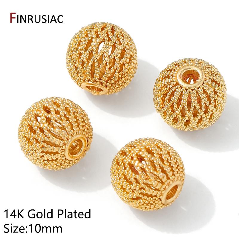 Cuentas Espaciadoras Redondas de Latón Chapado en Oro de 14K, Separadores de Cuentas de Bola Hueca de 8/10 mm para Accesorios de Fabricación de Pulseras y Collares DIY