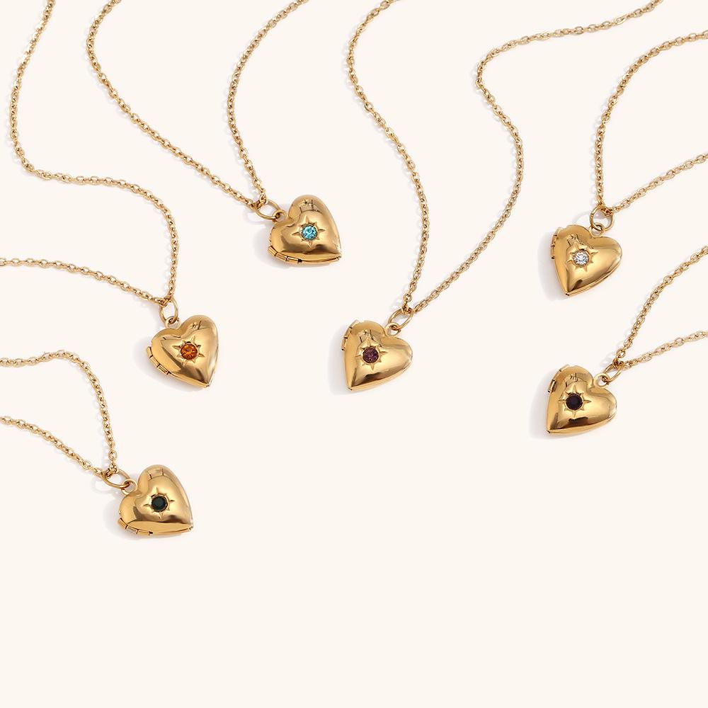 18K Gold Plated Heart-Shaped December Birthstone Photo Frame Necklace for Women