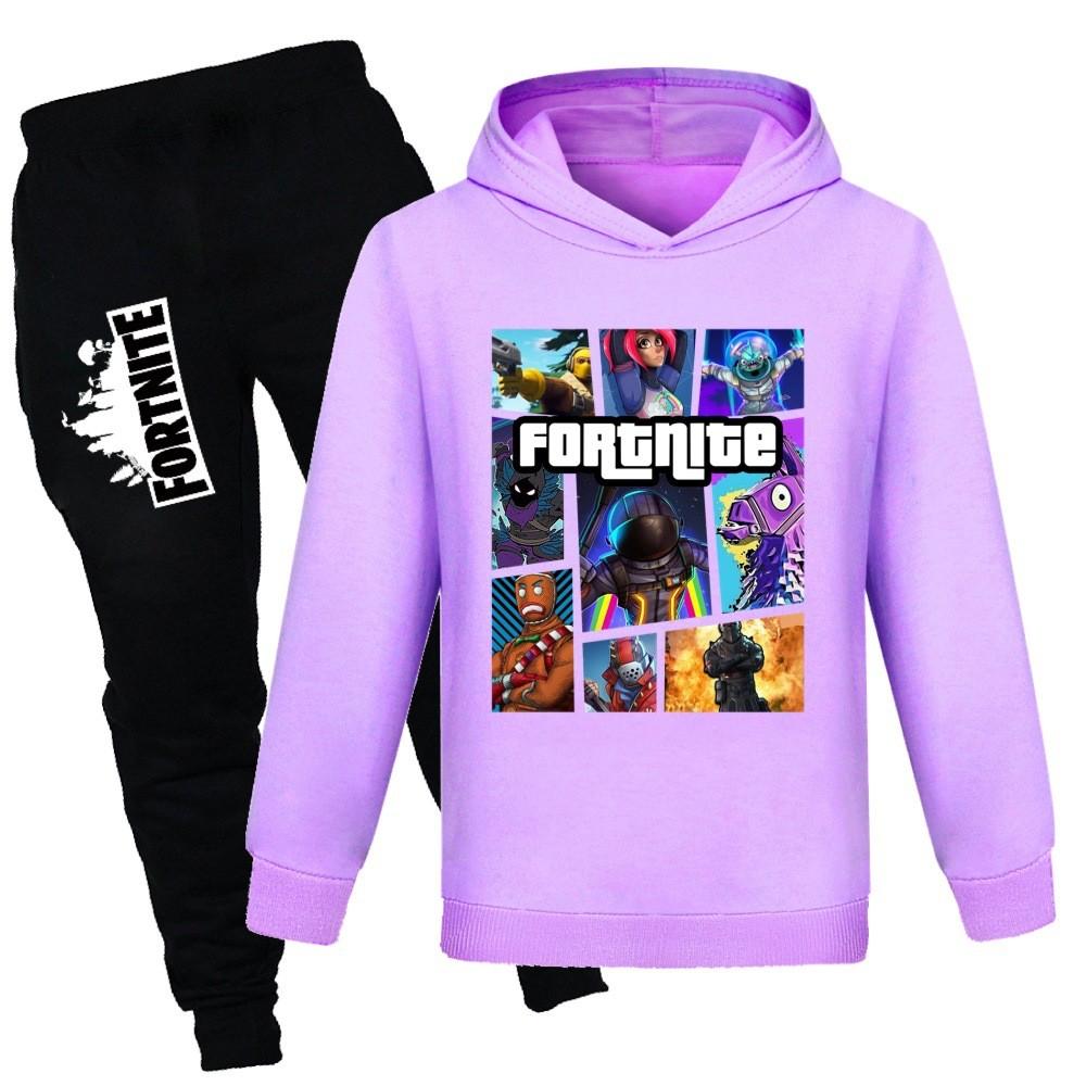 Conjunto de Suéter y Pantalones de Dibujos Animados con Estampado de Fortnite para Niños Hecho de Tejido de Algodón Suave para Niños de Secundaria