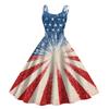 Sleeveless Casual A Line Midi Dress with Star and Stripe Print Scoop Neck Lightweight Summer Sundress for Women