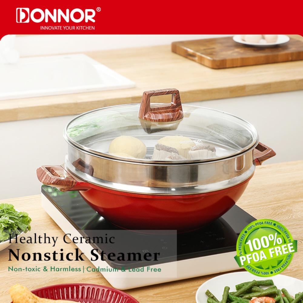 DONNOR Steam Pot Multi-Function Steams on Top/Cook on The Bottom Steamer Soup Pot 5.4L with Stainless Steel Steamer