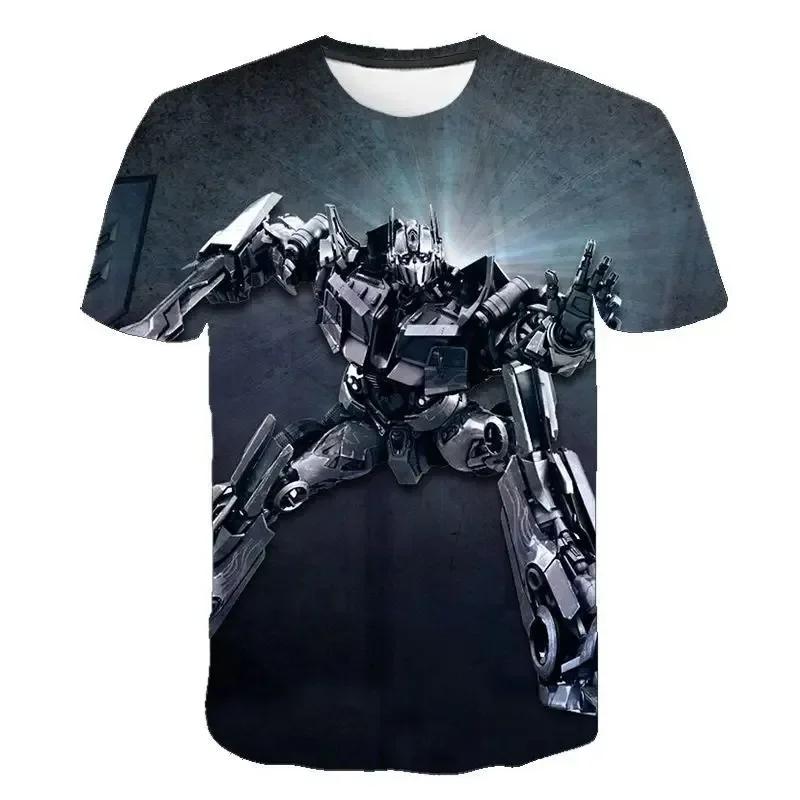 Verão 2025 Camiseta Transformers Estampada em 3D para Homem Crianças Roupa Legal de Desenho Animado de Manga Curta Meninos Meninas Tendência de Moda Streetwear