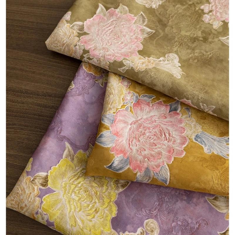 Wide 145cm Chinese-style Fragrant Cloud Gauze Flower Lily Jacquard Fabric Retro Dress Fluffy Skirt Tote Bag Decorative Sewing