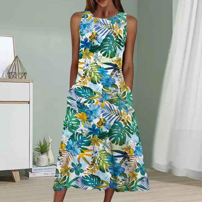Summer Fashion Sexy Sleeveless Dress Soft Casual 3D Banana Leaves Print Dress Sleeveless Sling Dress