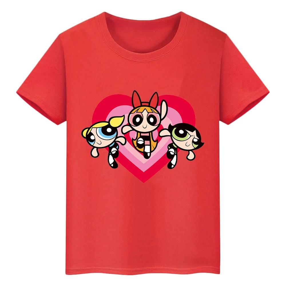 Children's version of Powerpuff Girls printed pure cute anime style summer casual short-sleeved T-shirt