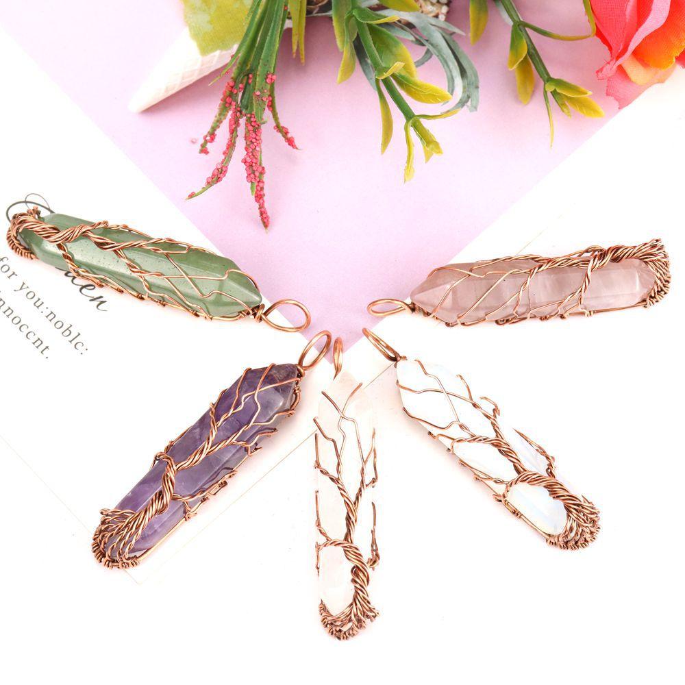 Ancient Red Copper Wound Tree Of Life Natural Crystal Hexagonal Prism Necklace Fortune Tree Necklace N