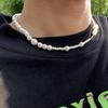 Trendy Men's Fashion Versatile Street Creative Stitching Pearl Necklace Short Clavicle Chain