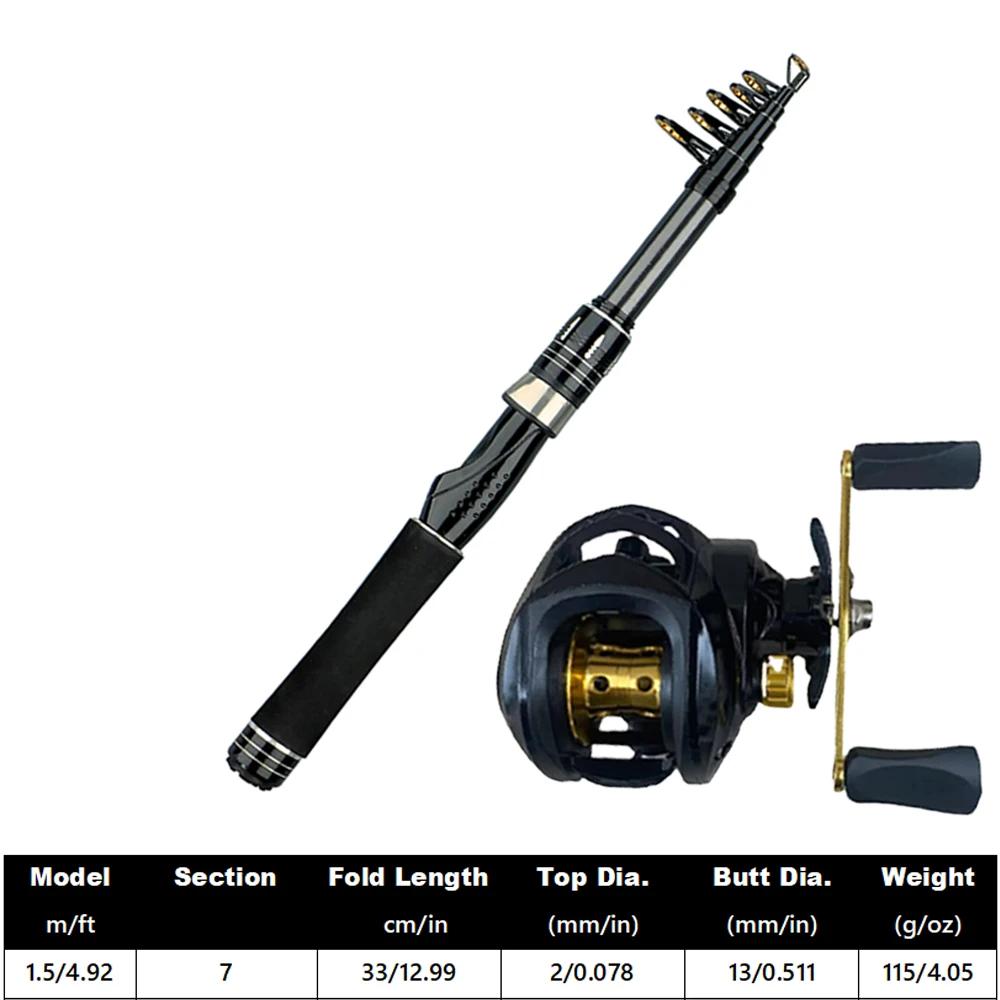 Fishing Rod, Bait Reel Set Telescopic spinning rod with reel, gear ratio 7.2:1, 18+1 bb, foldable design, for predatory fish, right/left-handed use