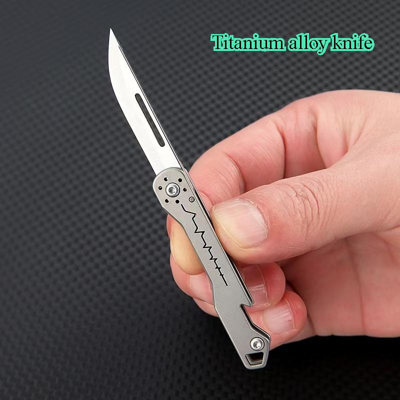 Titanium alloy Bottle Opener Scalpel Folding Knife High Hardness Mini Outdoor Survival Camping Portable EDC Tool 10 Blade Free