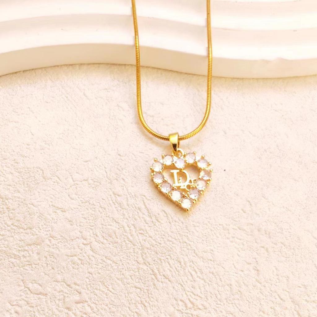 Titanium Steel Love Necklace Women'S High Sense Simple Personality Versatile Zircon Letter Pendant Collarbone Chain