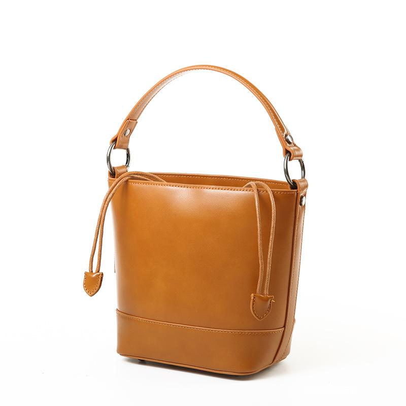 First layer vegetable tanned oil wax cowhide portable women's bag new fashionable large-capacity textured shoulder crossbody bucket bag