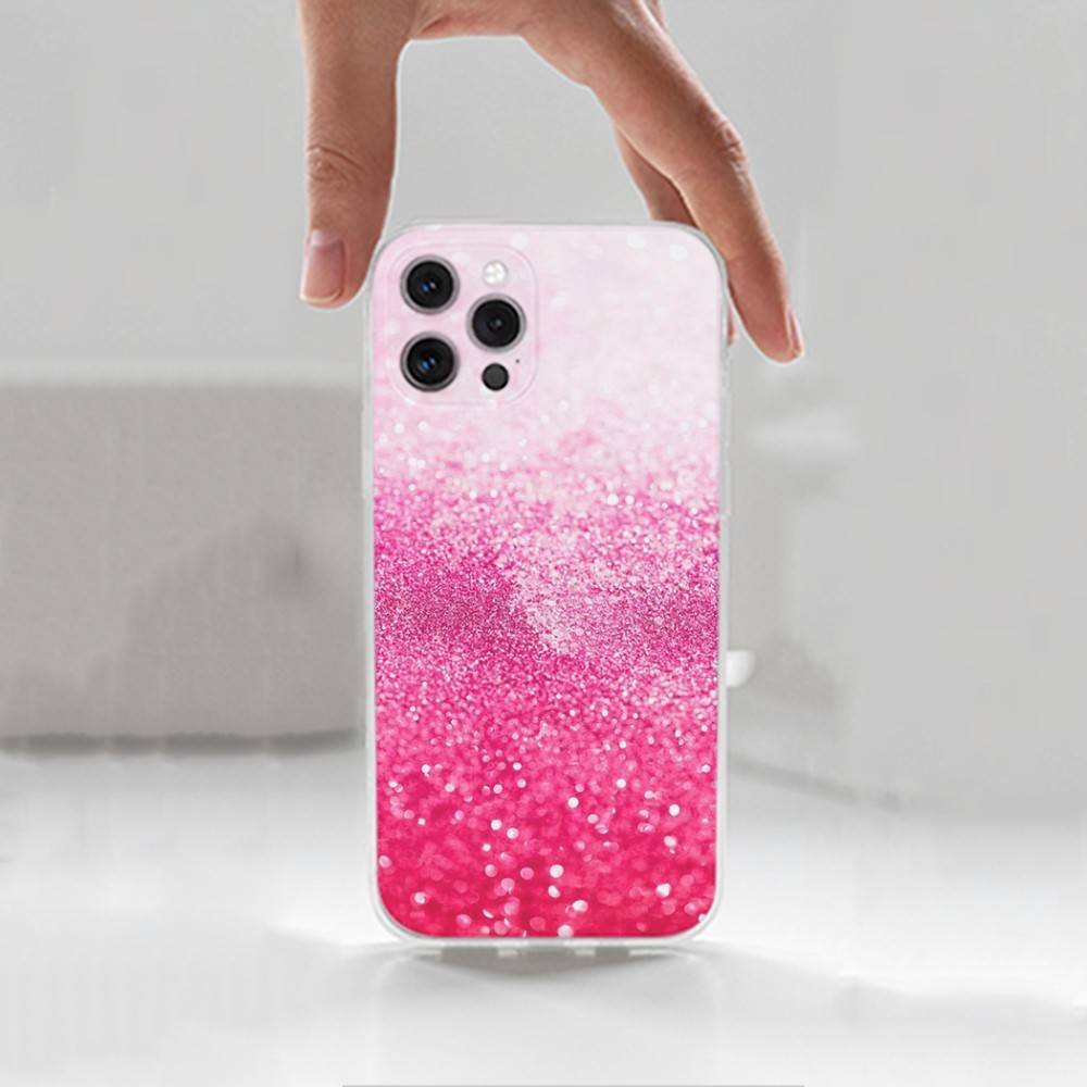 Dazzling Pink Glitter Case For iPhone Max,14,16,X,13,XR,SE,12,15,Pro,17,Plus,11,XS,Mini Transparent Soft Cover