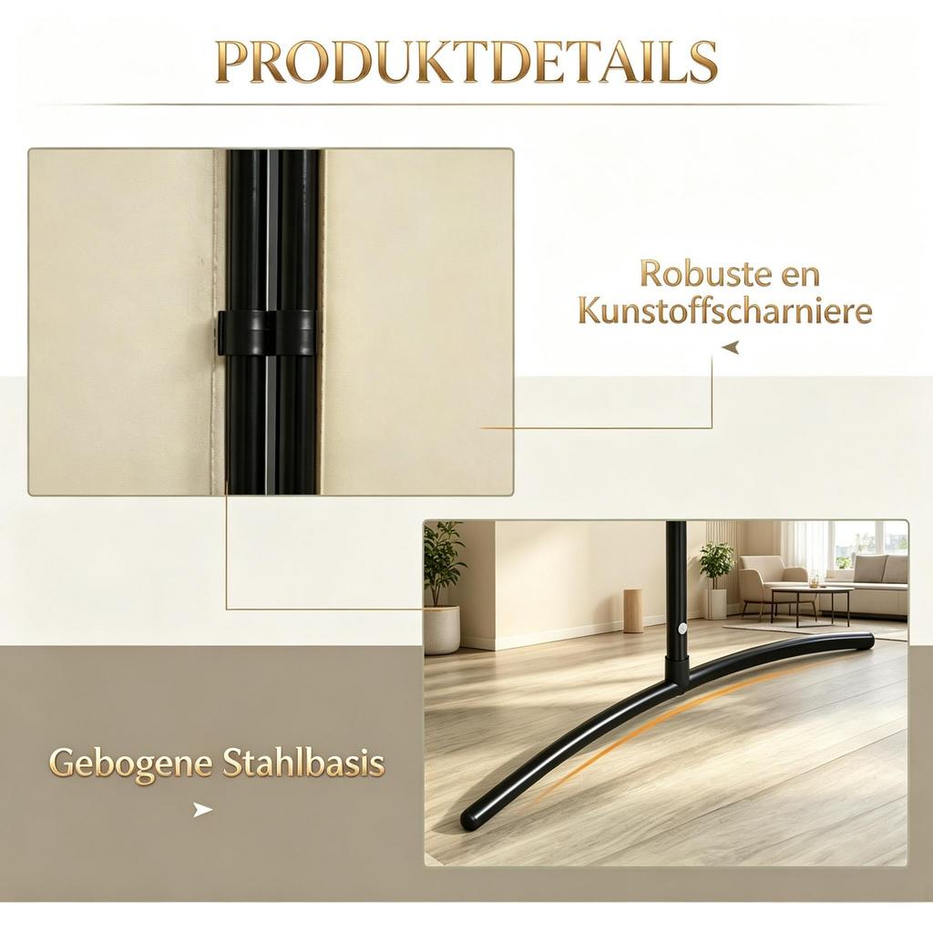3-part Folding Screen, side privacy screen with stand, Metal & Polyester (only with 1pc room divider)