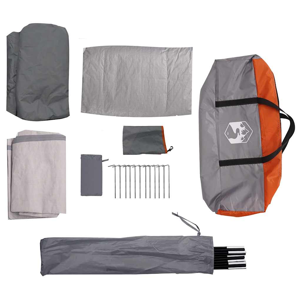 8 Person Camping Tent Grey and Orange Waterproof
