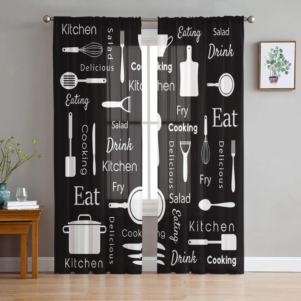 Afternoon Tea Cake Dessert White Curtain Living Room Home Kitchen Bedroom Window Decor Chiffon Tulle Voile Curtains With Light Filtering Polyester