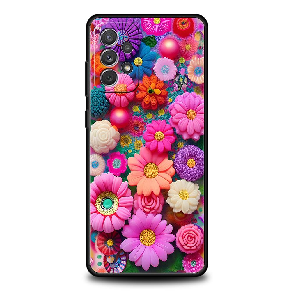 Colorful Flower Phone Case for Samsung Galaxy A55 A35 A15 A14 A25 A54 A51 A71 A72 A73 A32 A52 A52S A41 5G Silicone Shell Capas