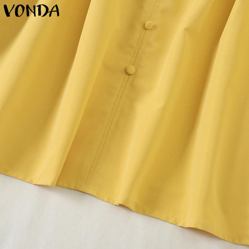 VONDA Women Casual Lace V-Neck Lantern Long Sleeve Blouses