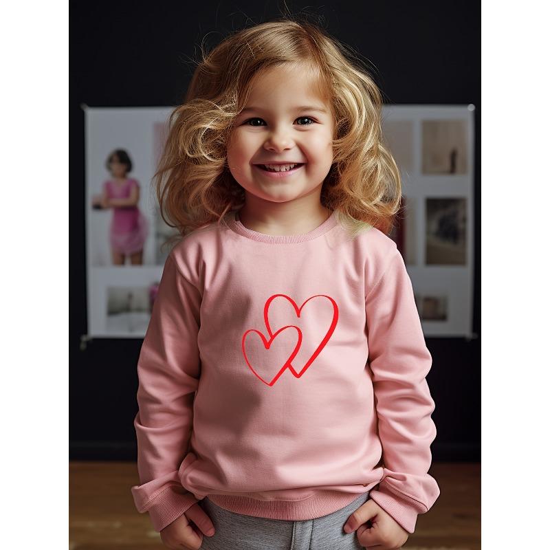 European Sizes Kids Hearts Pattern Crew Neck Long Sleeve Sweatshirt For Spring Fall Christmas Gift