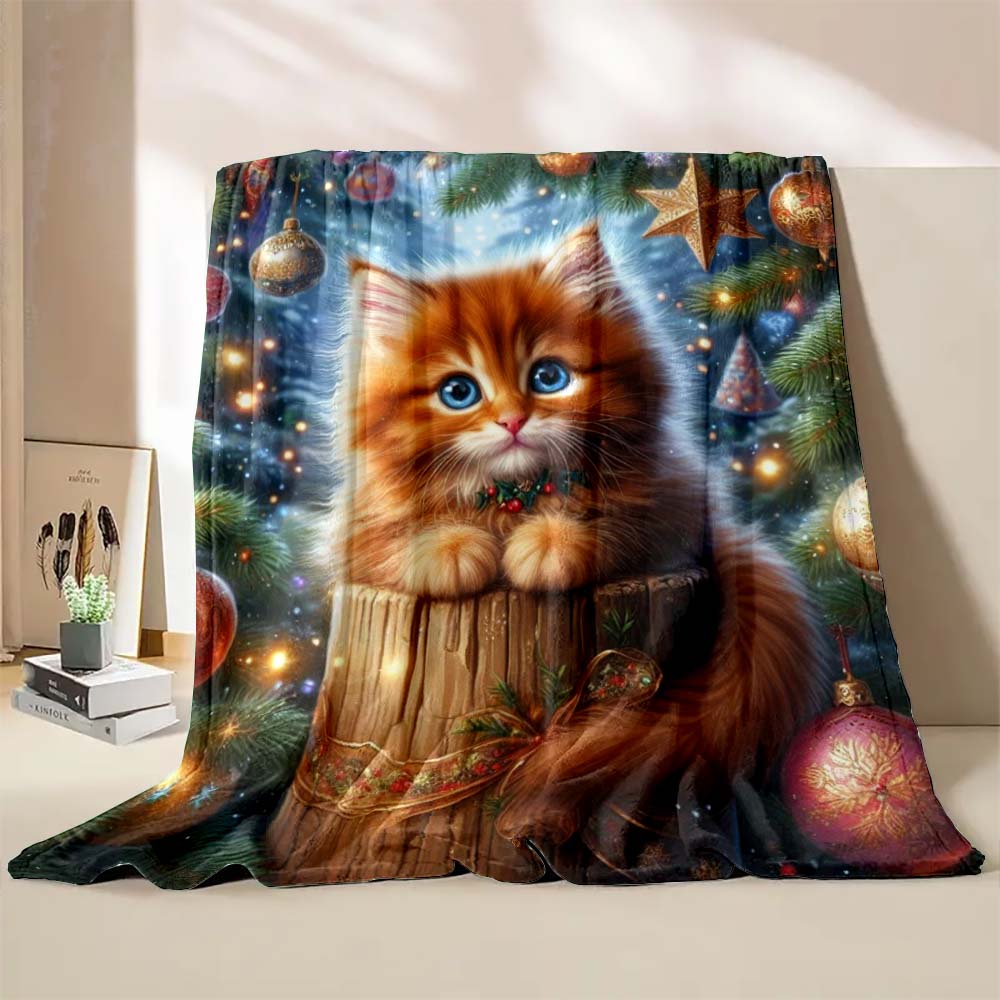 6 Sizes Cat Christmas Printed Blanket Warm Soft and Comfortable Home Travel Blanket Sofa Bedding Cover Blanket Holiday Gifts