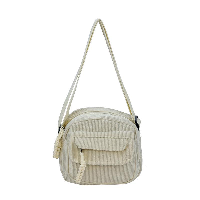 

Винтажная вельветовая сумка через плечо для студентов: Японский стиль, Универсальный, Холст, Маленький держатель для телефона белый