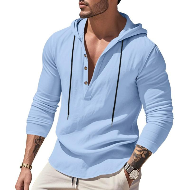 Men's Spring and Autumn Long-sleeved Linen Shirt Hooded Bottoming Shirt Casual T-shirt Sweater Men