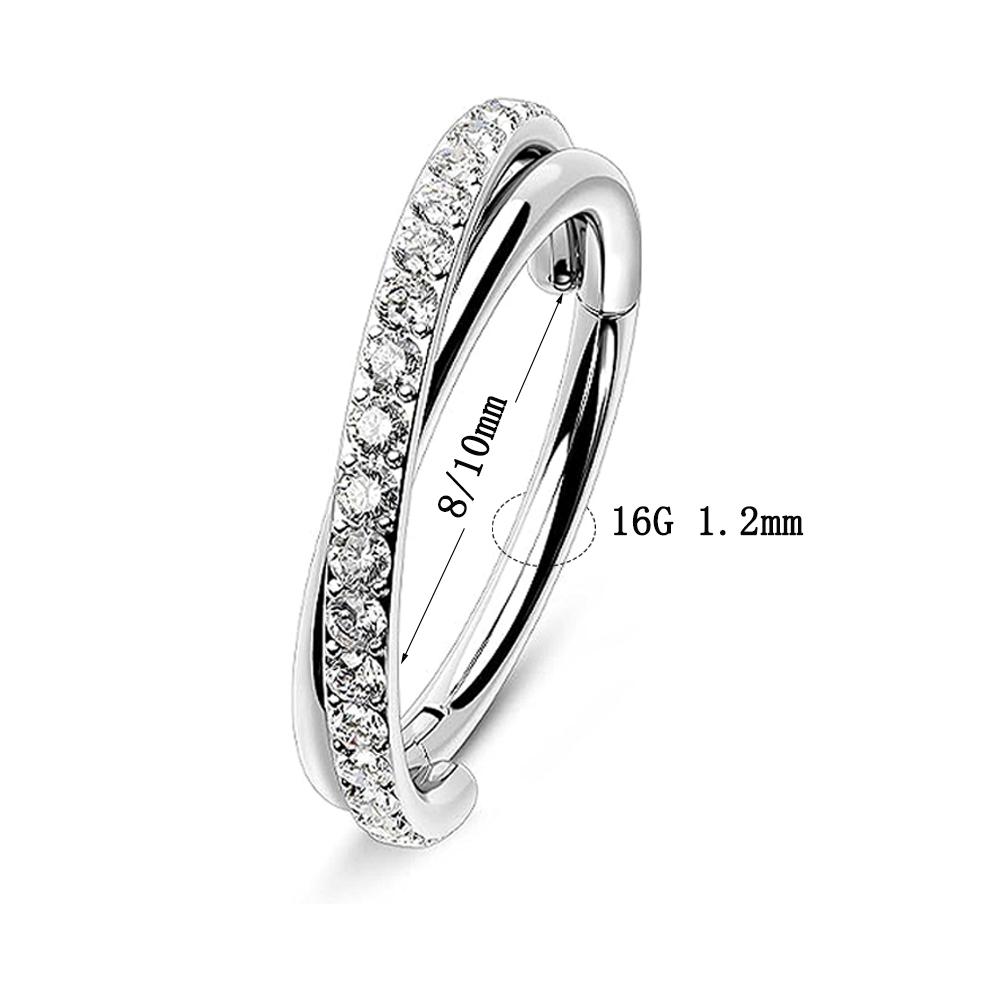 MZ 1 Pcs 316l Stainless Steel Zircon 16G Double Ring Cross Closure Ring Nose Ring Earrings Seamless Ring Human Piercing Jewelry