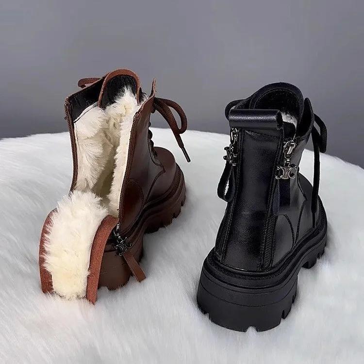 Winter Neue Hochwertige Damenstiefel Dicke Sohle Rutschfest Outdoor Schneestiefel mit Samt Warm Leder Gesicht Damenschuhe