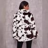 Women's Harajuku Style Black and White Cow Print Faux Rabbit Fur Coat - European and American Autumn/Winter Jacket