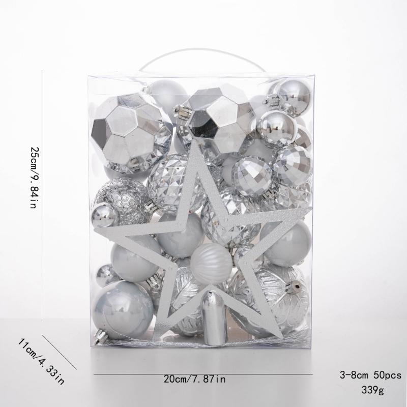 50Pcs Shatterproof Christmas Ornament Set With Plastic Tree Toppers Star For Indoor Outdoors Holiday Decorations