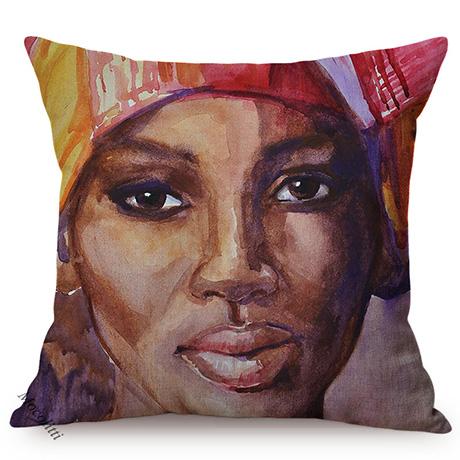 African Black Woman Portrait Oil Painting Sofa Decoration Pillow Case Africa Girl Lady Style Cotton Linen Cushion Cover