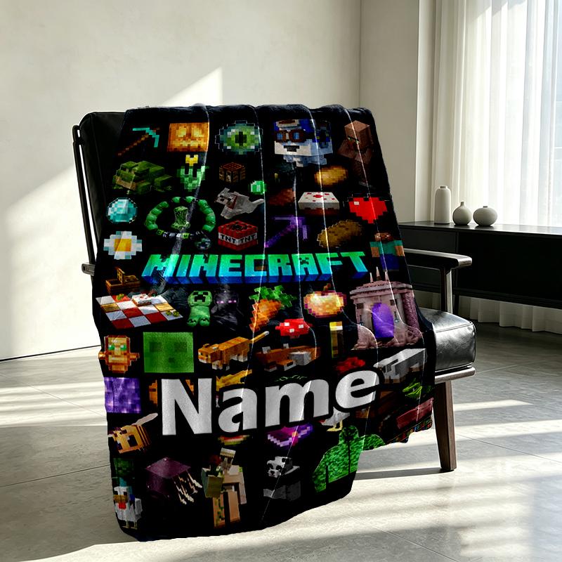 Custom Name Personalized Minecraft Print Blankets, Home Decor, Bedroom, Sofa, Camping, Couch, Gifts for Birthday Christmas