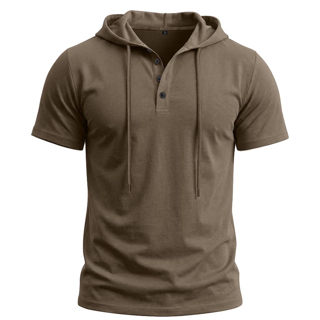 Men’s T-shirts Hooded Short Sleeves Cotton Shirts Fitness Tops Casual Street Punk Hip Hop Style Wear