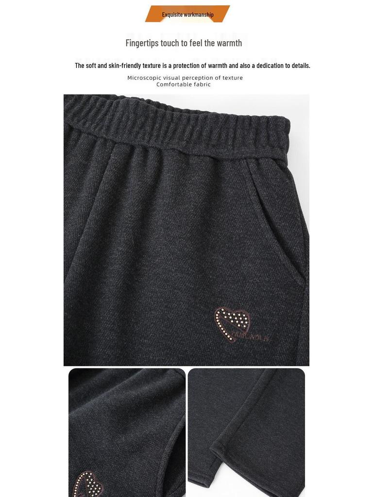 Middle-aged Women's Velvet-Lined Woolen Straight-Leg Pants for Autumn/Winter