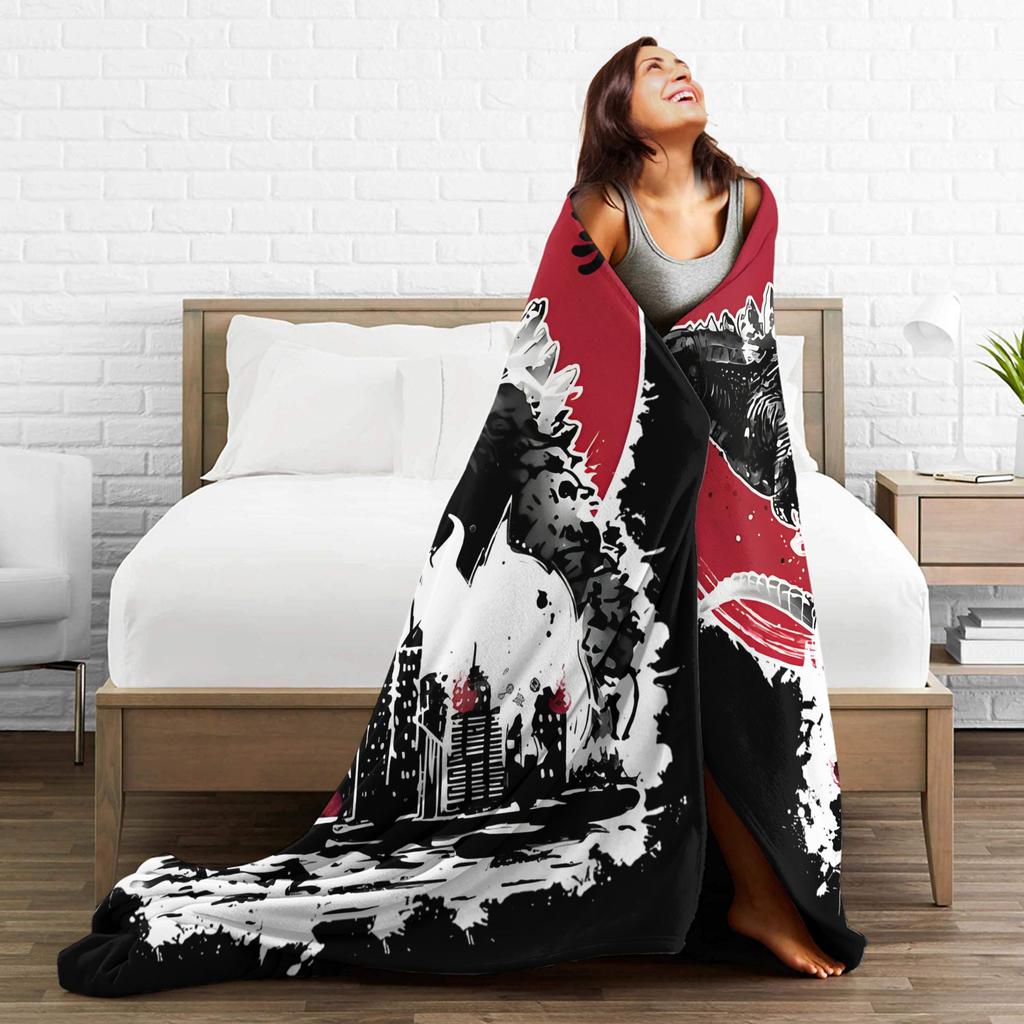 Movie Minus One Vintage King Of Monsters Flannel Blanket Godzillaed Awesome Throw Blankets for Bed Sofa Couch Bedspreads,