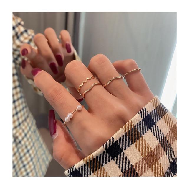 

Hip Hop Rock Gold Color Chain Rings Set Girls Punk Geometric Sleek Minimalist Finger Rings Women Trend Jewelry Accessories Celebration Party Event Resizable