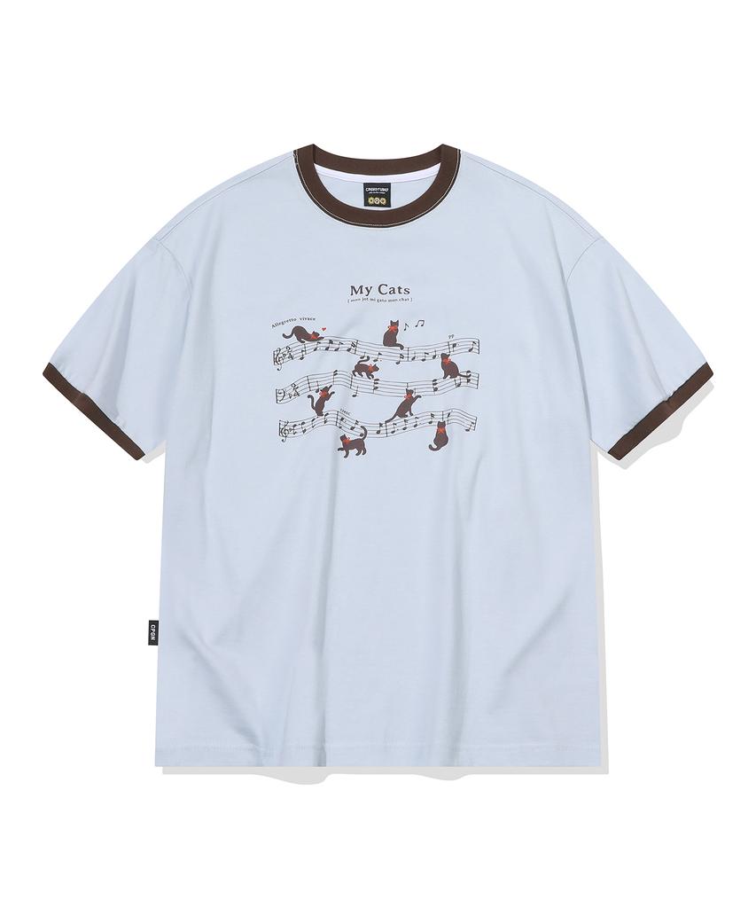 CPGN STUDIO Cats Music Ringer Short Sleeve T-Shirt Mist Blue