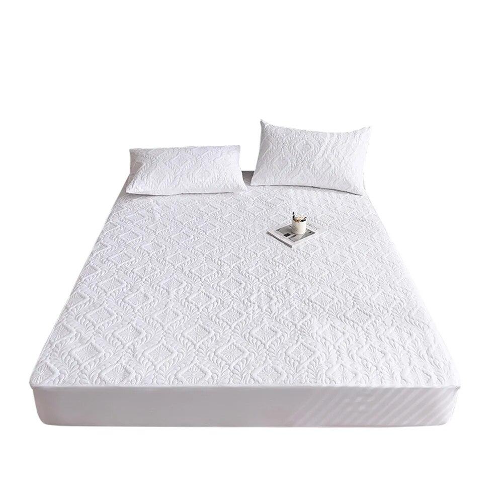 Gesteppter wasserdichter Matratzenbezug, geprägte Bettwäsche, Matratzenschoner, milben- und antibakteriell, Spannbettlaken, ohne Kissenbezug