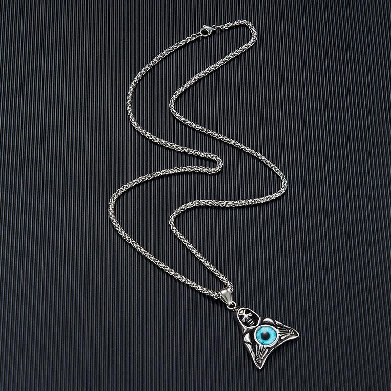 Stainless Steel Devil Eye Skull Pendant Necklace Punk Style Mens Jewelry Daily Wear