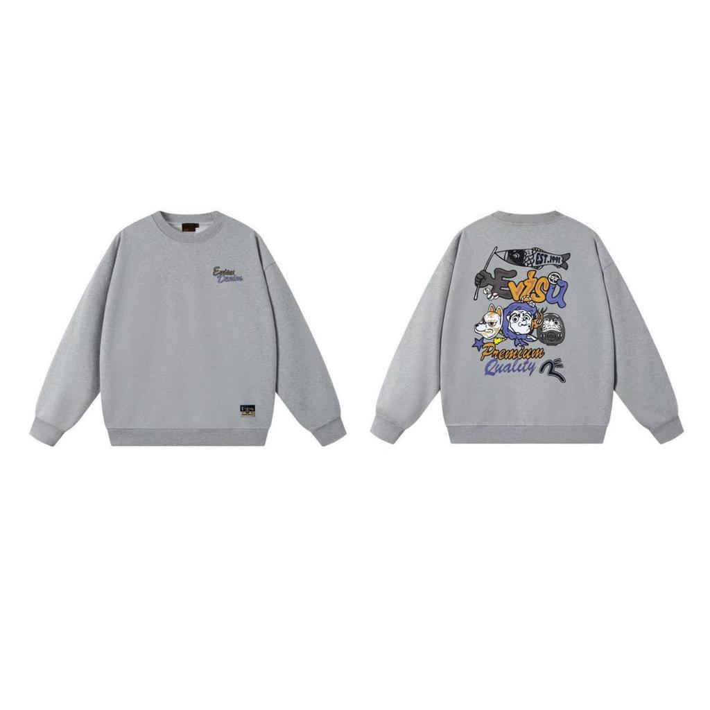 EVISU Fukujin 2025 Autumn Hoodie: Men's Crew Neck Sweatshirt & Women's T-Shirt with New Print Pattern