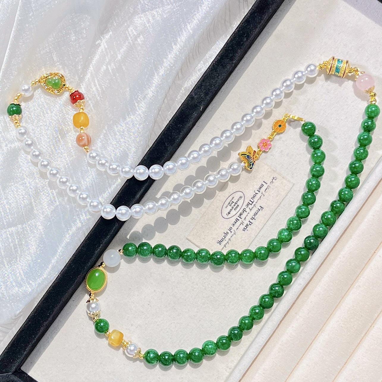 

High-Gloss Artificial Crystal Pearl Dry Blue Jadeite Design Necklace Collarbone Chain Sweater Chain