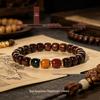 Natural Black Huali Wood Bracelet with Three-Color Beads - New Chinese Style Hand Jewelry Wenwan Bracelet
