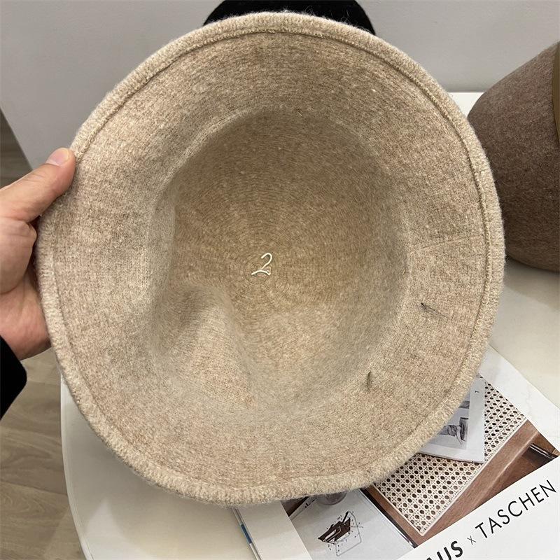 Fashion Wool Knitted Big-brimmed Basin Hat Women's Autumn and Winter Literary Belt Buckle Fashion Thermal Basin Hat Foldable