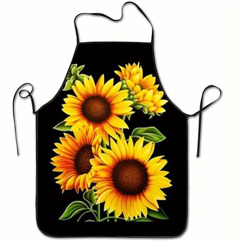 1pc Sunflower and Bud Print Sleeveless Polyester Apron, Unisex for Home Use, Family Kitchen Baking Work Apron