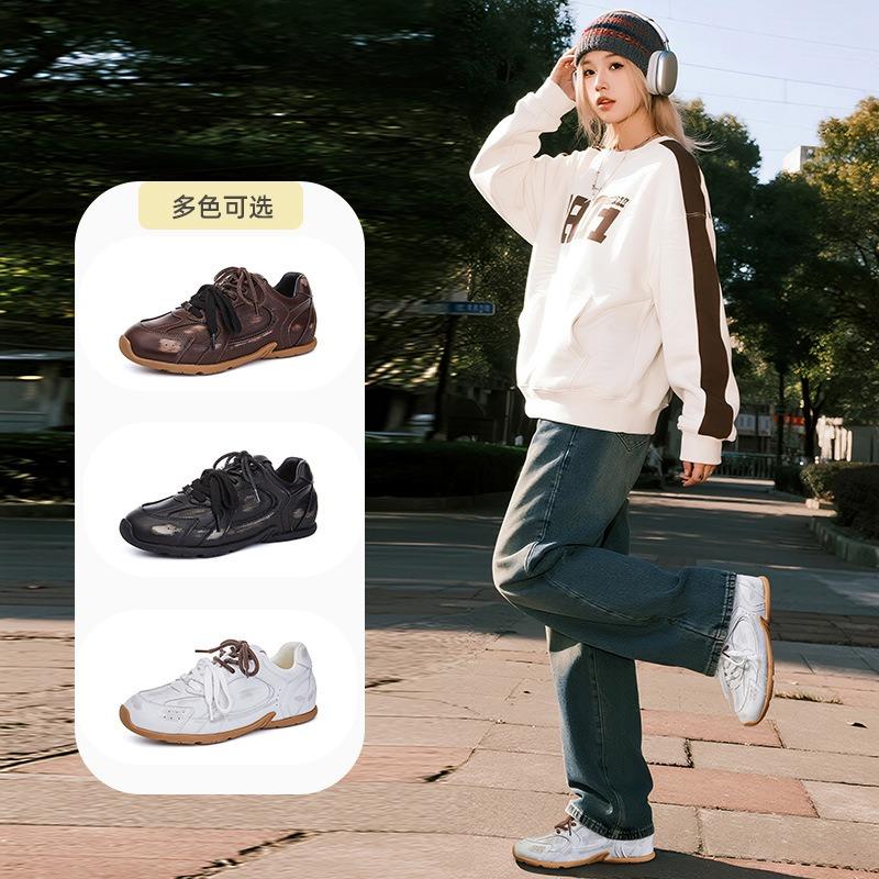 Leather women's autumn new flat-bottomed retro sports dad shoes casual versatile women's shoes