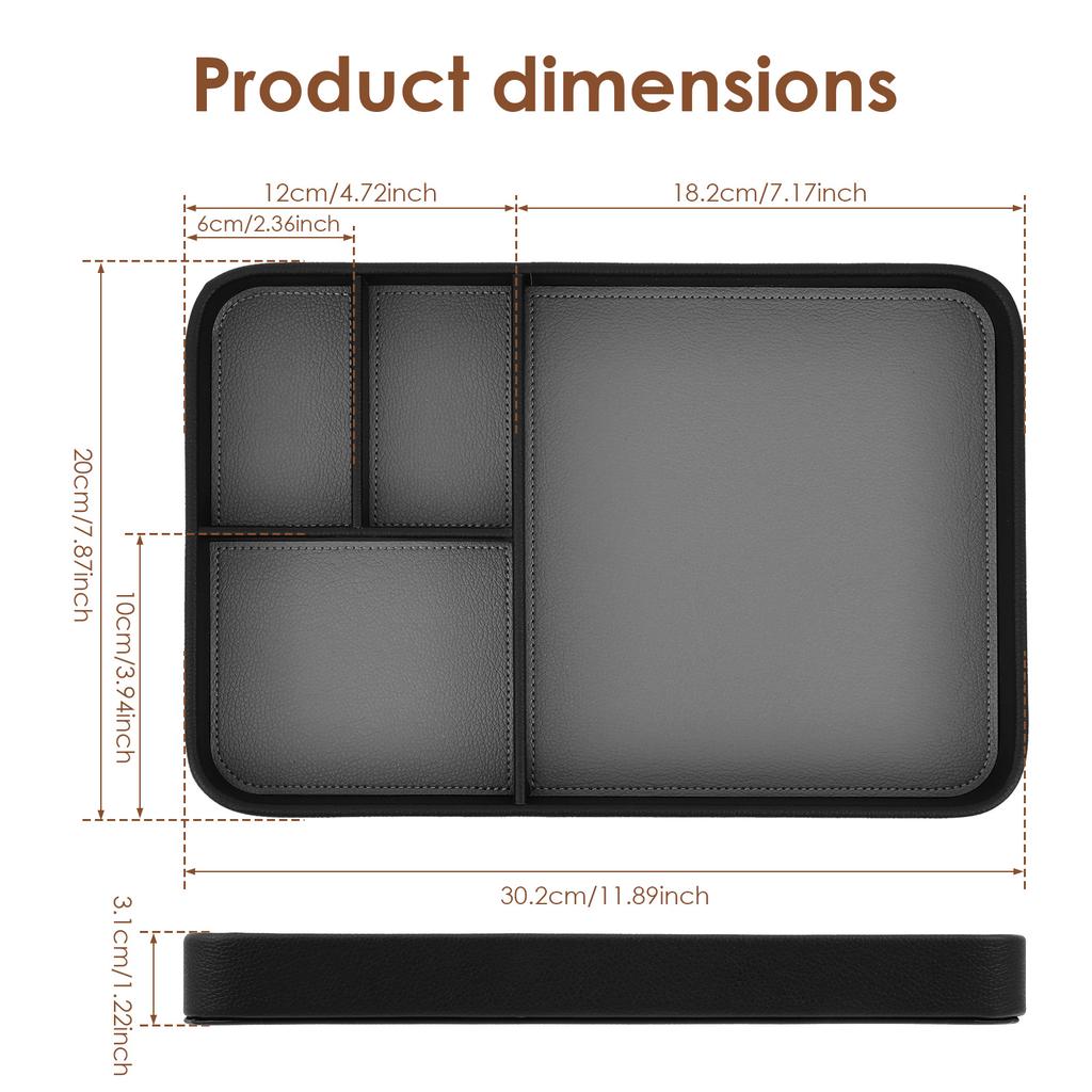 4-Compartment Storage Tray Stylish PU Leather Tray Multipurpose Bedside Desk Holder Decorative Entryway Tray for Phone Key Watch