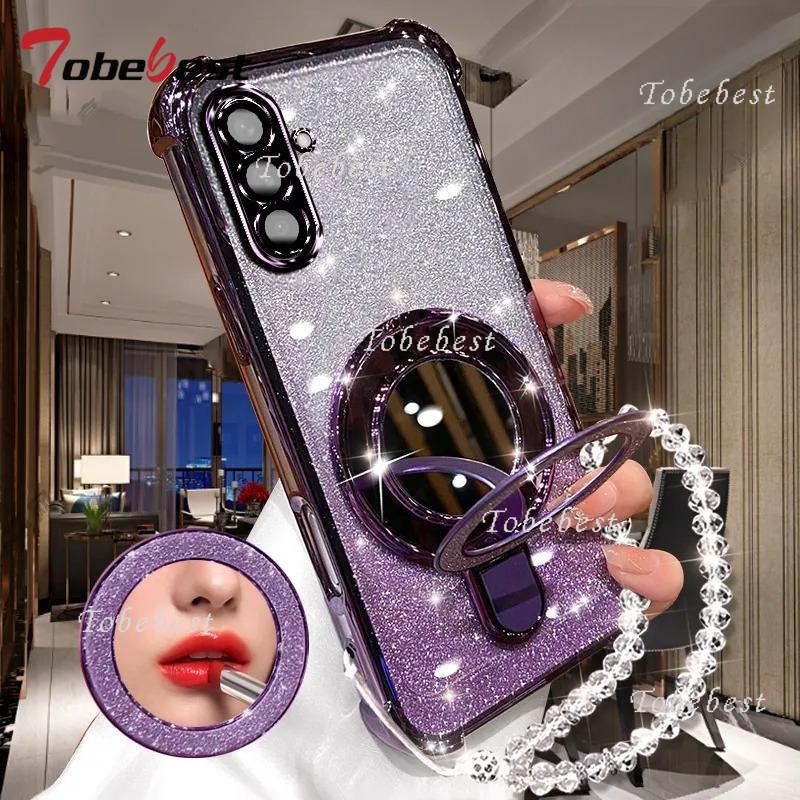 

Для Samsung Galaxy A16 A26 A36 A56 A06 A15 A25 A35 A55 A14 A24 A34 A54 A05 5G Чохол Дзеркало Магнітний Тримач для Телефону Браслет Кришка A14 4G or A14 5G фіолетовий