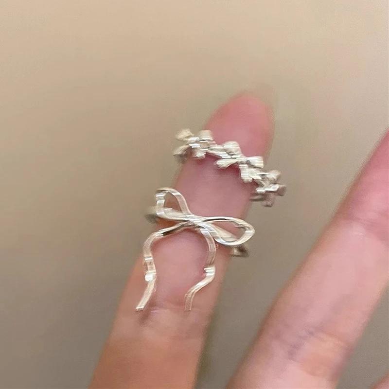 Fashion Bow Ribbon Rings For Women Girls Sweet Cute Geometric Bow Opening Adjustable Rings Wedding Party Jewelry Gifts