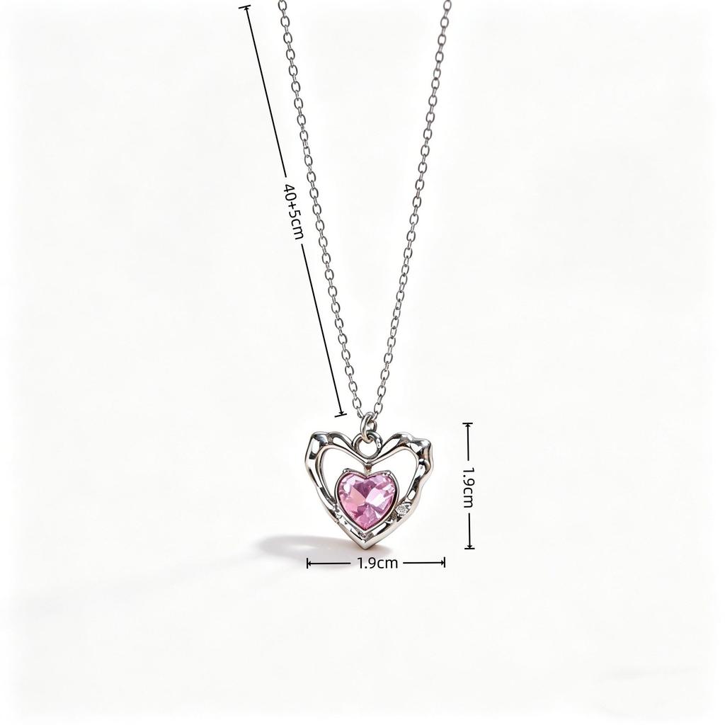 Titanium Steel Rhinestone Heart Necklace - Light Luxury Style for Couples, Spring/Summer Collection