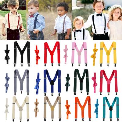 Nuova Cintura per Bambini Monocolore Ragazzi Ragazze Bretelle Colorate Clip-on Bretelle a Y Papillon Elastico Bambini Regolabile Regalo